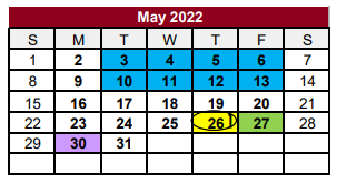 District School Academic Calendar for Stars (southeast Texas Academic Re for May 2022