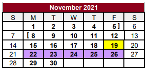 District School Academic Calendar for Jasper H S for November 2021