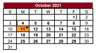 District School Academic Calendar for Jasper Junior High for October 2021