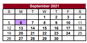 District School Academic Calendar for Jasper H S for September 2021