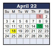 District School Academic Calendar for Jefferson Middle School for April 2022