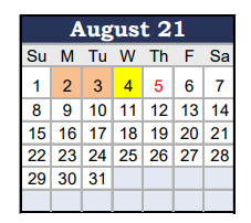 District School Academic Calendar for Rush Strong Elementary School for August 2021