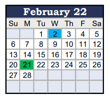 District School Academic Calendar for Rush Strong Elementary School for February 2022