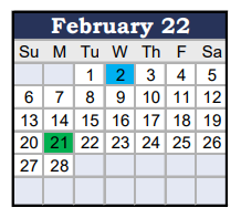 District School Academic Calendar for Jefferson Middle School for February 2022