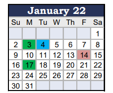 District School Academic Calendar for Jefferson Middle School for January 2022