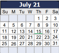 District School Academic Calendar for Talbott Elementary School for July 2021