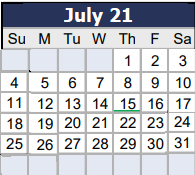 District School Academic Calendar for Jefferson Middle School for July 2021