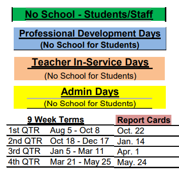 District School Academic Calendar Legend for Dandridge Elementary School