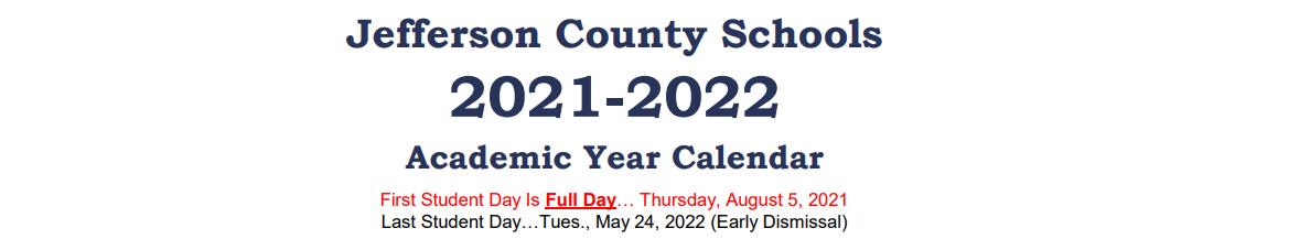 District School Academic Calendar for Jefferson Middle School