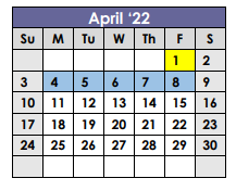 District School Academic Calendar for Ackerly/bingham Guidance Spec Ed High for April 2022