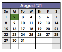 District School Academic Calendar for Providing Community Transition Alt Sch for August 2021