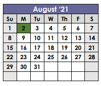 District School Academic Calendar for Chenoweth Elementaryentary School for August 2021