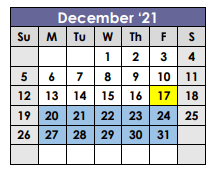 District School Academic Calendar for Johnson Traditional Middle School for December 2021