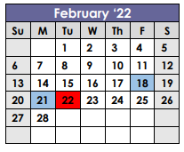 District School Academic Calendar for Spain Rehab for February 2022