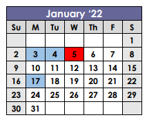 District School Academic Calendar for Ackerly/bingham Guidance Spec Ed High for January 2022
