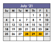 District School Academic Calendar for Wilder Elementaryentary School for July 2021