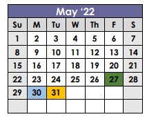 District School Academic Calendar for Ackerly/bingham Guidance Spec Ed High for May 2022