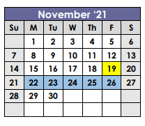 District School Academic Calendar for Ten Broeck Hospital-dupont Alt School for November 2021