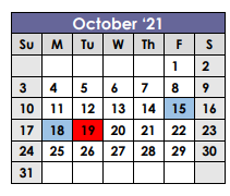 District School Academic Calendar for Providing Community Transition Alt Sch for October 2021