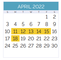 District School Academic Calendar for Jefferson Elementary School for April 2022