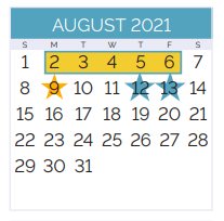 District School Academic Calendar for T.H. Harris Middle School for August 2021