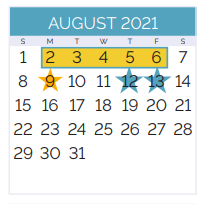 District School Academic Calendar for Chateau Estates Elementary School for August 2021