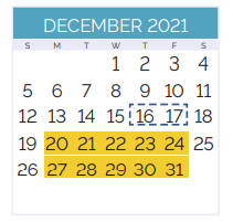 District School Academic Calendar for Thomas Jefferson Academy For Advanced Studies for December 2021