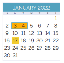 District School Academic Calendar for Theodore Roosevelt Middle School for January 2022