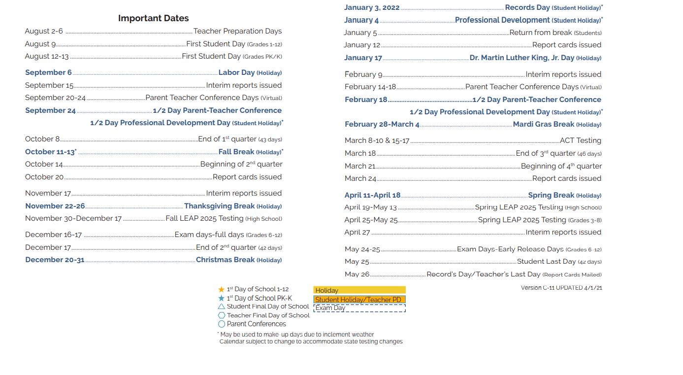 District School Academic Calendar Key for Harold Keller Elementary School