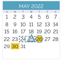 District School Academic Calendar for Joseph A. Cuillier SR. Career Center for May 2022