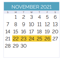 District School Academic Calendar for Livaudais Middle School for November 2021