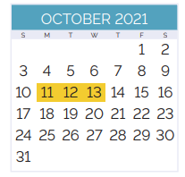 District School Academic Calendar for T.H. Harris Middle School for October 2021