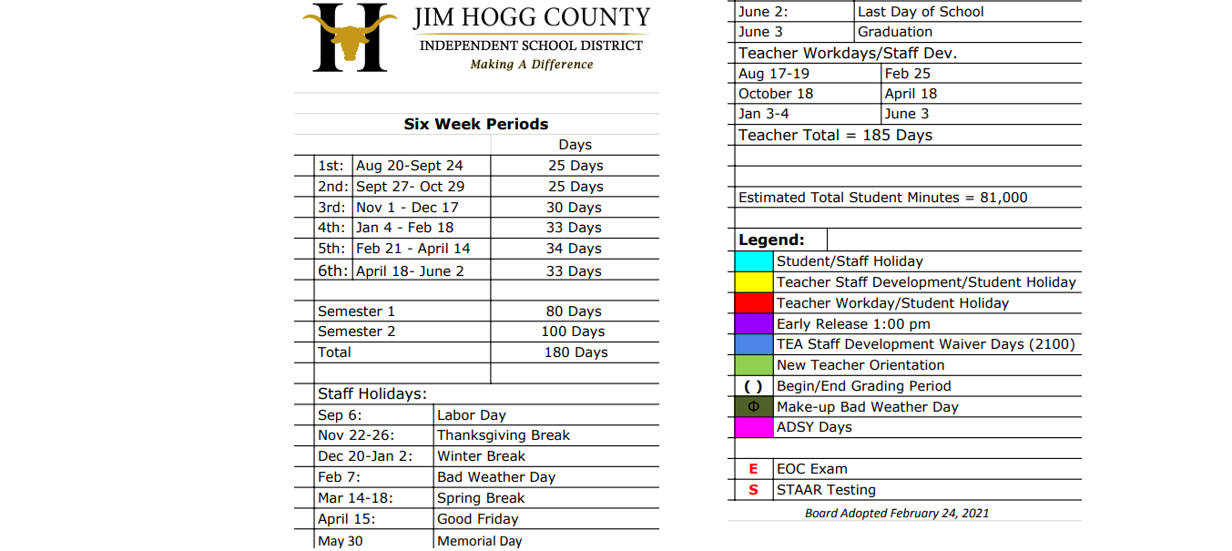 District School Academic Calendar Key for Hebbronville Junior High