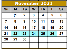 District School Academic Calendar for Hebbronville Junior High for November 2021