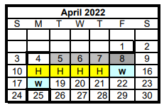 District School Academic Calendar for Joaquin High School for April 2022