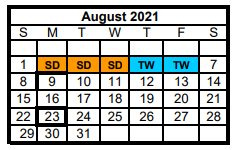District School Academic Calendar for Joaquin Jr High School for August 2021