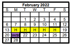 District School Academic Calendar for Joaquin Jr High School for February 2022