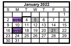 District School Academic Calendar for Joaquin Jr High School for January 2022