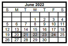District School Academic Calendar for Joaquin Jr High School for June 2022