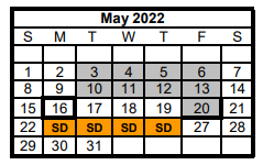 District School Academic Calendar for Joaquin Elementary for May 2022