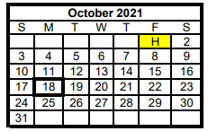 District School Academic Calendar for Joaquin Elementary for October 2021