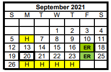 District School Academic Calendar for Joaquin Jr High School for September 2021