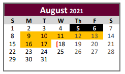 District School Academic Calendar for Lyndon B Johnson Elementary for August 2021