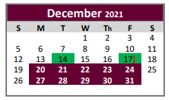 District School Academic Calendar for Lyndon B Johnson High School for December 2021