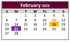 District School Academic Calendar for Lyndon B Johnson Elementary for February 2022