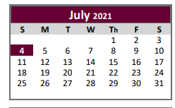District School Academic Calendar for Lyndon B Johnson Elementary for July 2021