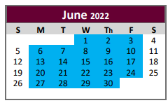 District School Academic Calendar for Lyndon B Johnson Elementary for June 2022