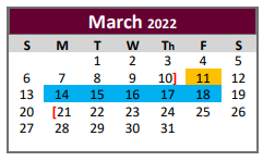 District School Academic Calendar for Lyndon B Johnson Middle for March 2022