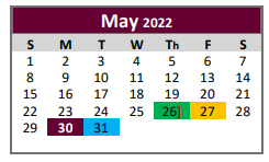 District School Academic Calendar for Lyndon B Johnson Middle for May 2022