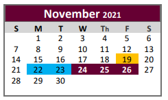 District School Academic Calendar for Lyndon B Johnson High School for November 2021